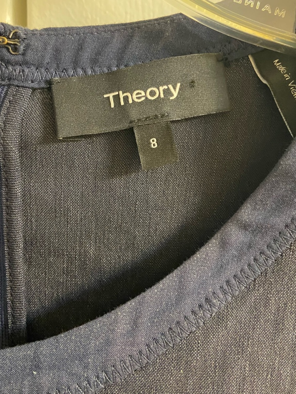 Theory Modern Tea Dress dark navy fit and flare linen blend sleeveless Sz 8 - Picture 6 of 7